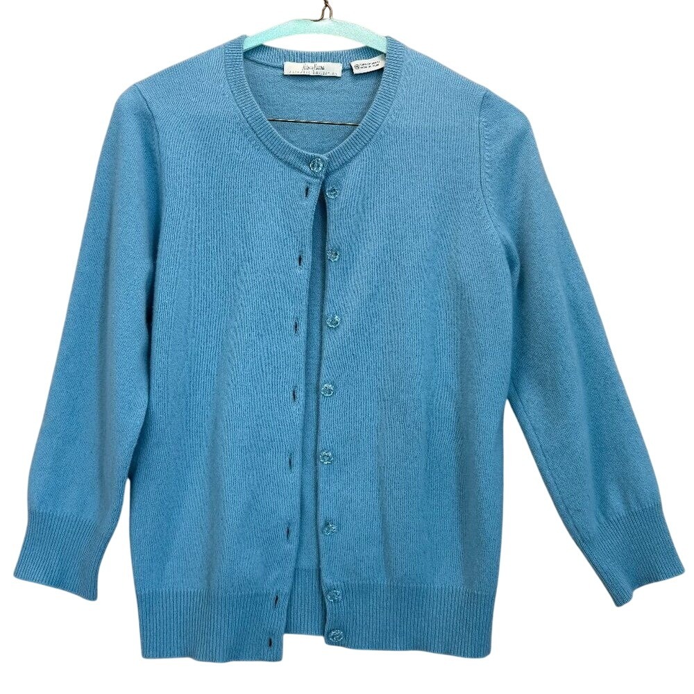 Neiman Marcus Cashmere Cardigan Sweater Blue Button Front Women‎ Size M